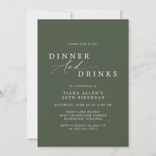 Invitation Vert de la forêt foncée | Typographie Anniversaire (Devant)