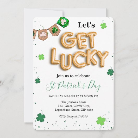 Invitation Vert de la Saint-Patrick trèfle chanceux fête (Devant)