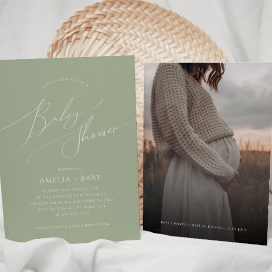 Invitation Vert de la tige | Baby shower photo