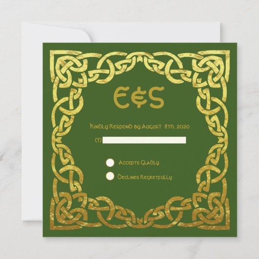 Invitation Vert de mariage celtique | Nœud celtique en faux o (Dos)