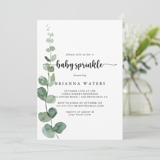 Invitation Vert délice Eucalyptus Bébé Parsemer (Debout devant)
