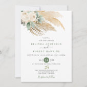 Invitation Vert Désert Boho Rose Pampas Mariage en herbe (Devant)