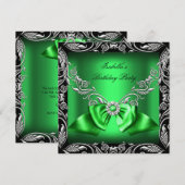 Invitation Vert Diamant Profond Arc Argent Noir Fête d'Annive (Devant / Derrière)