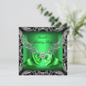 Invitation Vert Diamant Profond Arc Argent Noir Fête d'Annive (Debout devant)