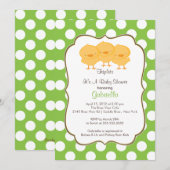 Invitation Vert d'invitation de baby shower de poussin de (Devant / Derrière)