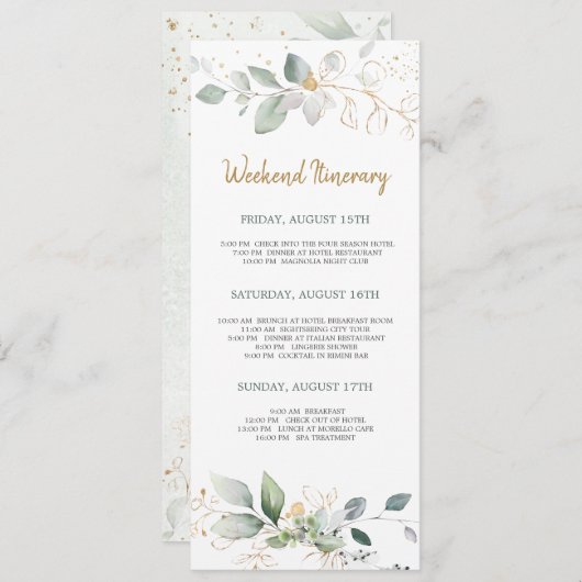 Invitation Vert, doré feuillage Bachelorette Week-end Itinéra (Devant / Derrière)