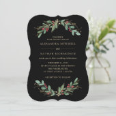 Invitation Vert doré Noir | Mariage de Noël (Debout devant)