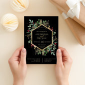 Invitation Vert doré sur noir | Mariage de Noël