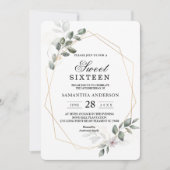 Invitation Vert doux aquarelle cadre feuille & fleur (Devant)