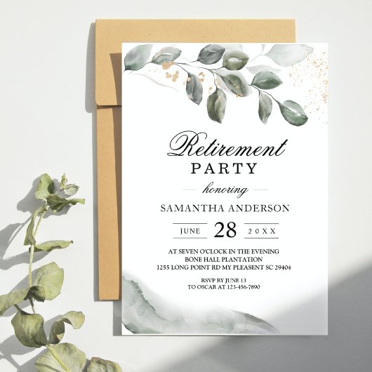 Invitation Vert doux aquarelle cadre feuille & fleur
