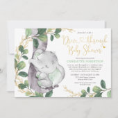 Invitation Vert doux Eléphant Gold Drive By Baby shower (Devant)