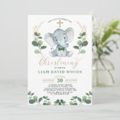 Invitation Vert doux Eléphant Vert Or Christening (Debout devant)