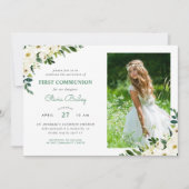 Invitation Vert doux Floral Photo Première communion (Devant)