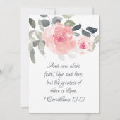 Invitation Vert doux rose pâle Floral Mariage chrétien (Dos)