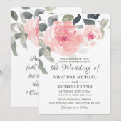 Invitation Vert doux rose pâle Floral Mariage chrétien (Devant / Derrière)