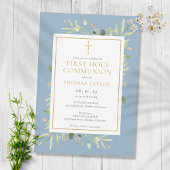 Invitation Vert Dusty Bleu Première Communion Sainte