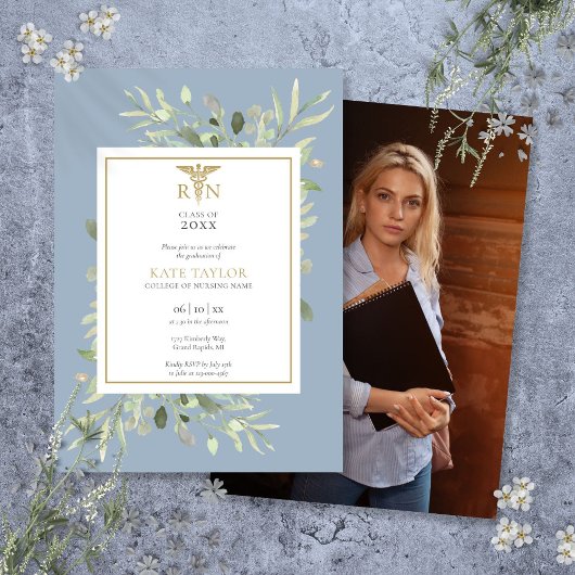 Invitation Vert Dusty bleu RN Nursing Graduation Photo
