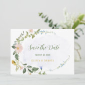 Invitation Vert Dusty Fleur sauvage Bleu Enregistrer Les Cart (Debout devant)
