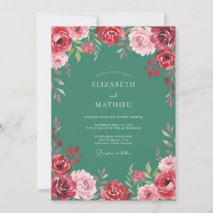 Invitation Vert écume de mer Exubérante Fleur de mariage
