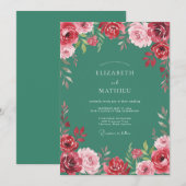 Invitation Vert écume de mer Exubérante Fleur de mariage (Devant / Derrière)