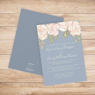 Invitation Vert Elégant Aquarelle Floral Dusty Blue
