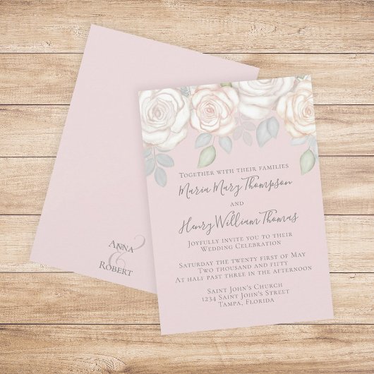 Invitation Vert Elégant Aquarelle Rustique Floral Blush