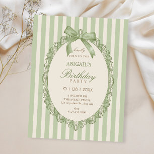 Invitation Vert élégant doux ruban vintage anniversaire
