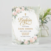 Invitation Vert Elégant Floral Vintage Aquarelle Baptême (Debout devant)