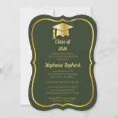 Invitation Vert élégant | Gold Casquette Graduation Party (Devant)