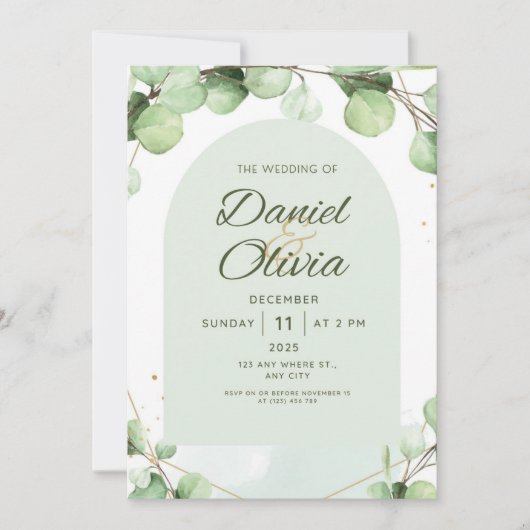 Invitation Vert élégant rustique mariage moderne (Devant)