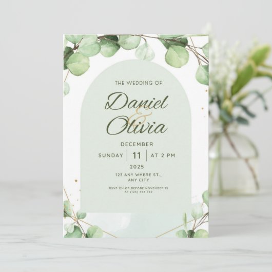 Invitation Vert élégant rustique mariage moderne (Debout devant)