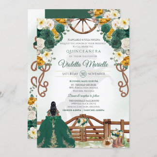 Invitation Vert Elégant Rustique Ouest Charro Quinceanera