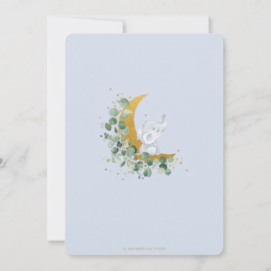 Invitation Vert Eléphant Lune Douce Bébé Garçon Douche  (Dos)