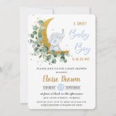 Invitation Vert Eléphant Lune Douce Bébé Garçon Douche  (Devant)