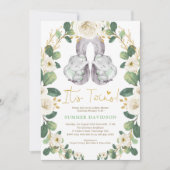 Invitation Vert Eléphant Or Twins Baby shower neutre (Devant)