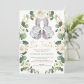 Invitation Vert Eléphant Or Twins Baby shower neutre (Debout devant)