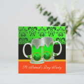 Invitation VERT EMERALD BLANC DAMASSÉ, TRÈFLE, Noir Orange (Debout devant)