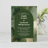 Invitation Vert Emerald Olive Gold Floral Arch Mariage (Debout devant)