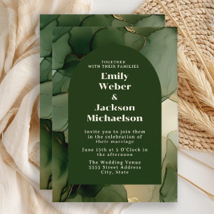 Invitation Vert Emerald Olive Gold Floral Arch Mariage