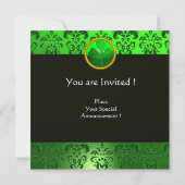 Invitation VERT ÉMERAUDE BLANC DAMAS , TRÈFLE , Noir Orange (Dos)