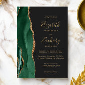 Invitation Vert émeraude chic or agate mariage foncé