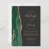 Invitation Vert émeraude chic or agate mariage sombre (Devant)