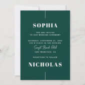 Invitation Vert émeraude Code QR de mariage élégant minimalis (Devant)