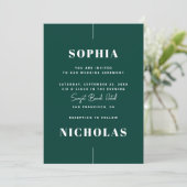 Invitation Vert émeraude Code QR de mariage élégant minimalis (Debout devant)