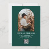Invitation Vert émeraude Code QR de mariage élégant minimalis (Dos)