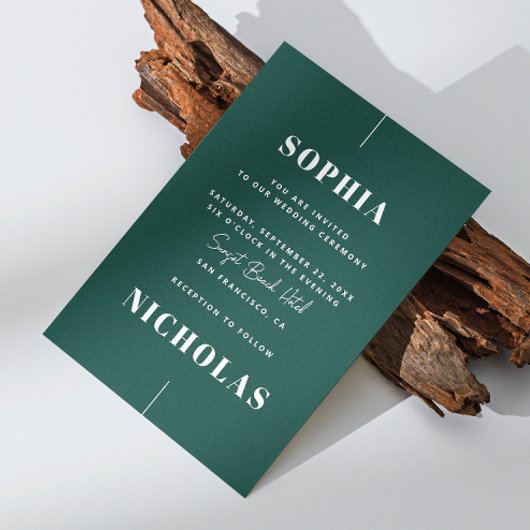 Invitation Vert émeraude Code QR de mariage élégant minimalis