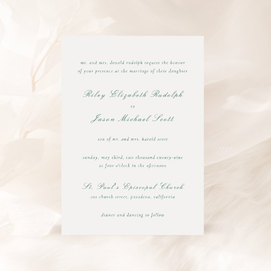 Invitation Vert émeraude élégant mariage propre