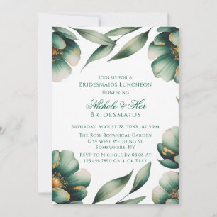 Invitation Vert émeraude et doré Floral Luncheon des demoisel