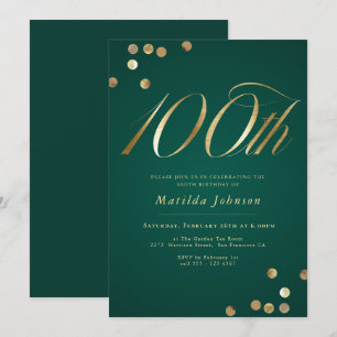 Invitation Vert émeraude et or 100e anniversaire