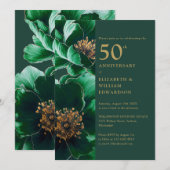 Invitation Vert émeraude et or floral 50e anniversaire (Devant / Derrière)